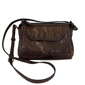 Frye Mel Dark Brown Leather Crossbody Bag with Zipper
